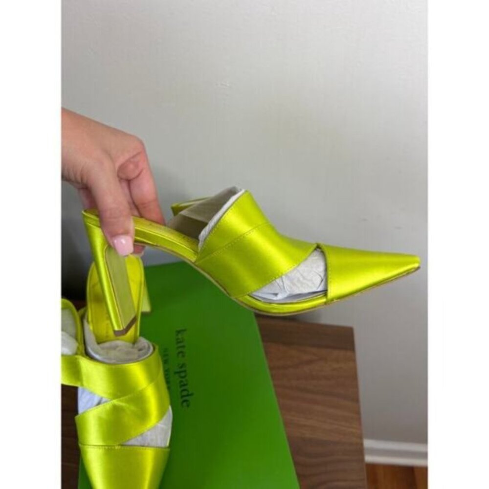 NEW Kate Spade Bianca Pump Leather Satin Pull-On Heel Bright Limeade Size: 6.5 - Picture 4 of 5